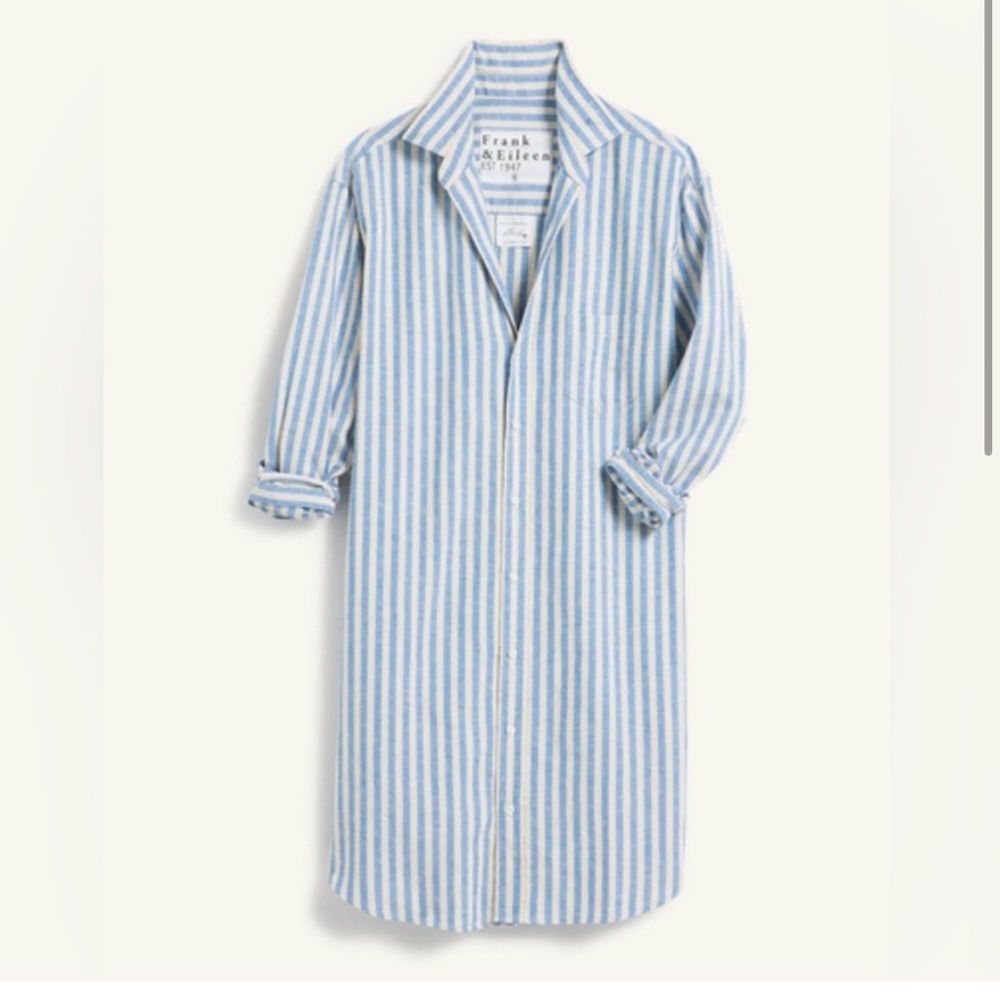 Frank & Eileen Mary dress Beige and Blue Striped Fabric